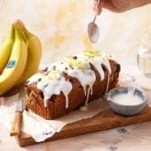 Blueberry Chiquita banana bread with lemon glaze